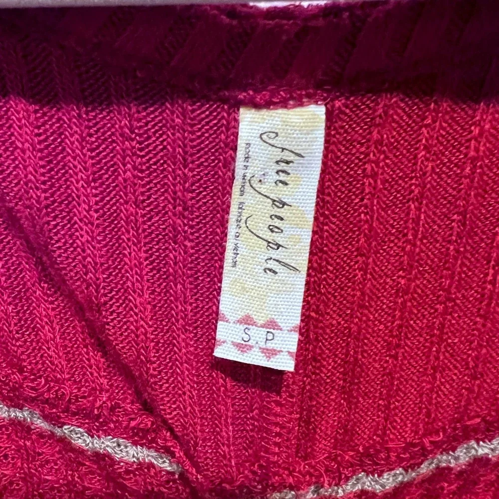 Free People Crimson‎ Striped Thermal Long Sleeve V Neck Casual Top Size Small